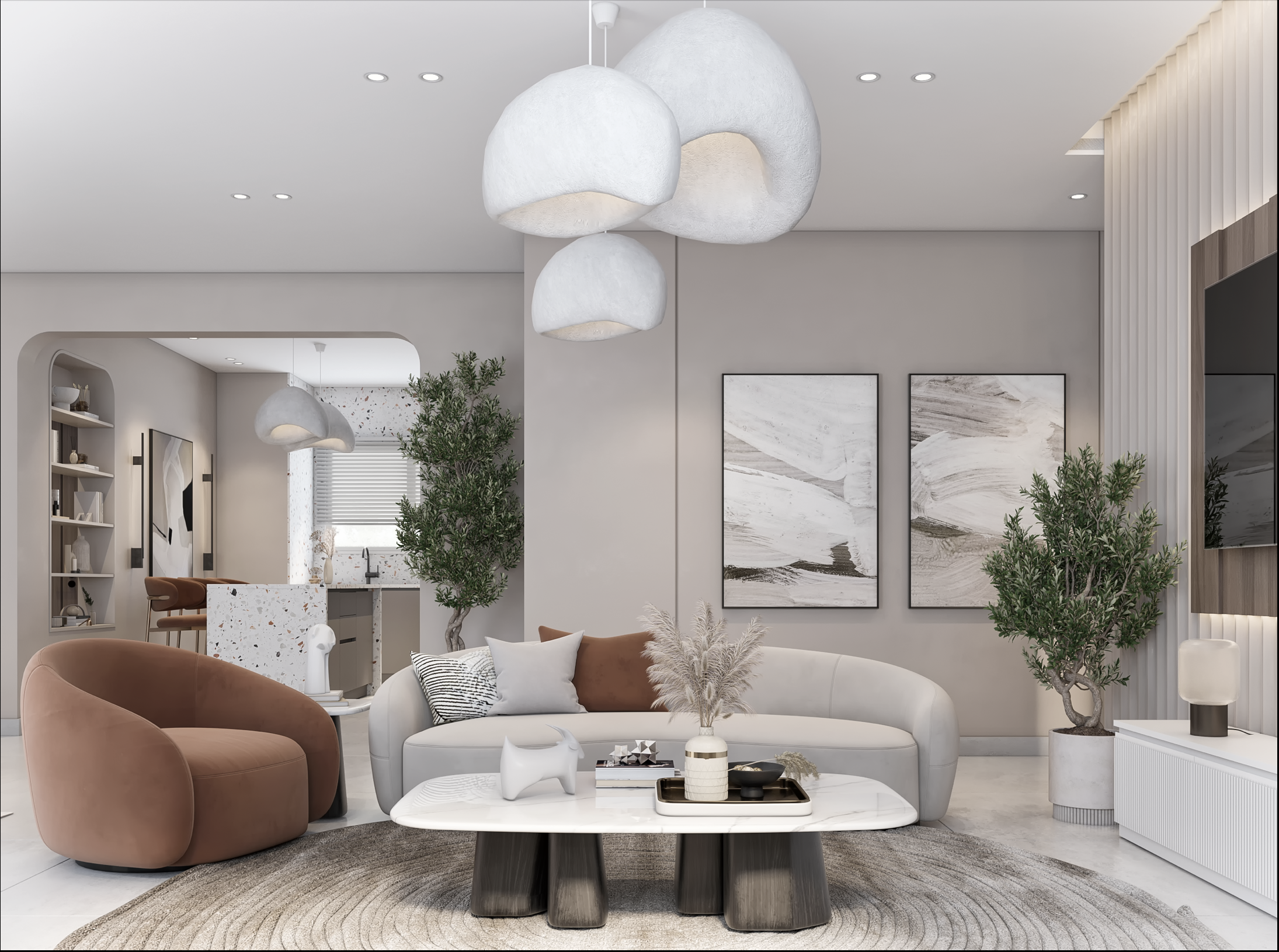SGG Interior - yếu tố làm lên thiết kế phòng khách, phòng bếp hiện đại