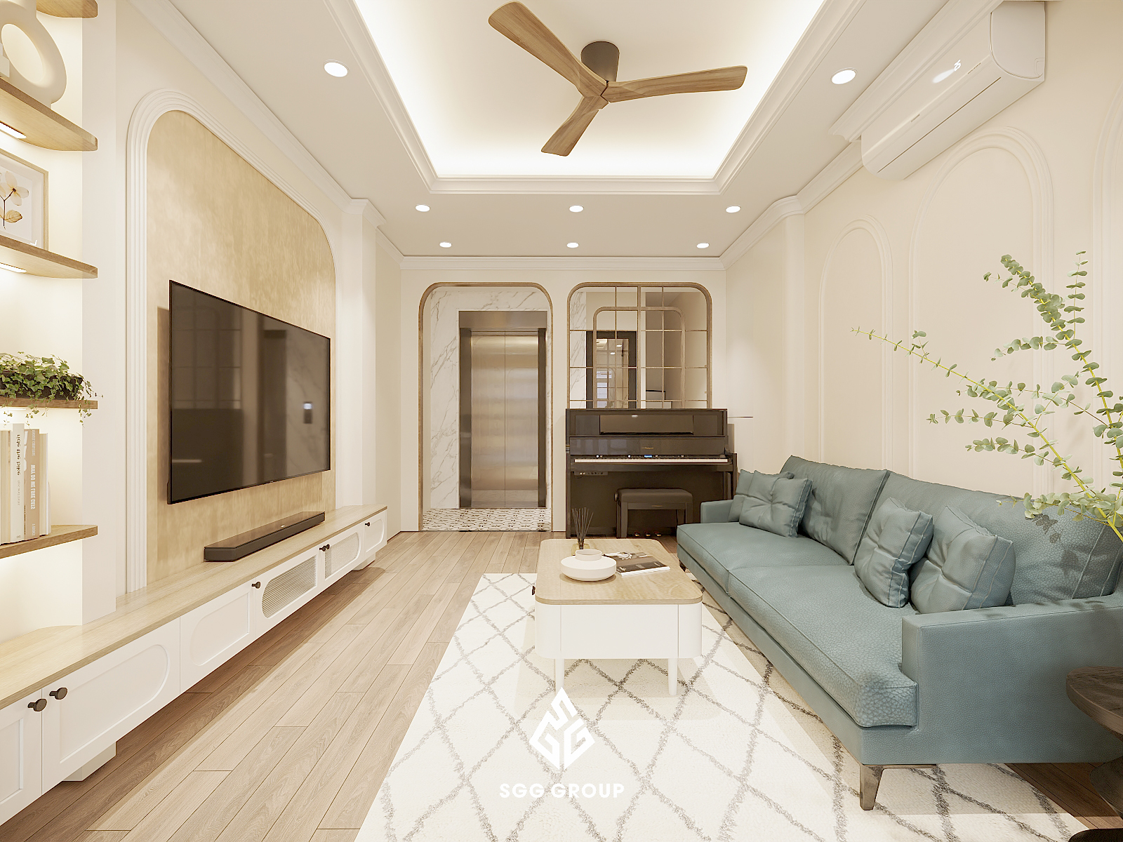 Nội thất nhà phố Cầu Giấy 5 tầng theo phong cách Farmhouse