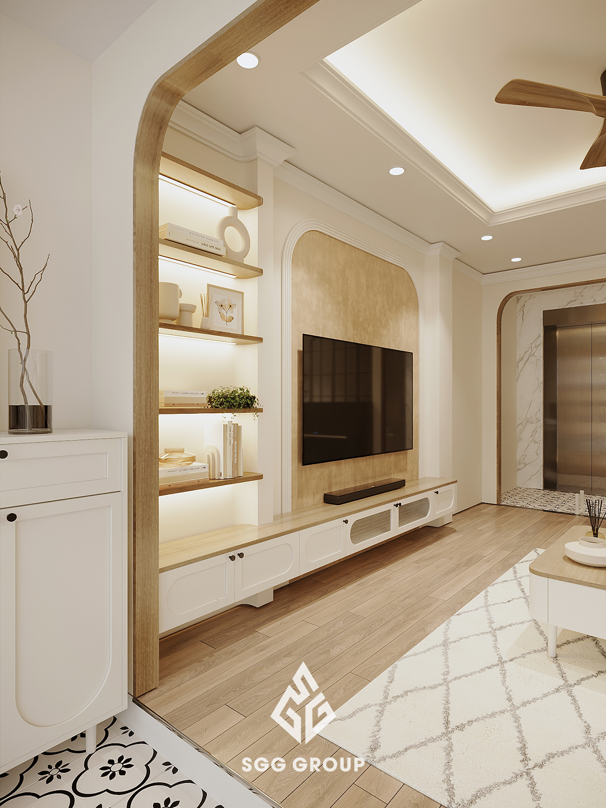Nội thất nhà phố Cầu Giấy 5 tầng theo phong cách Farmhouse