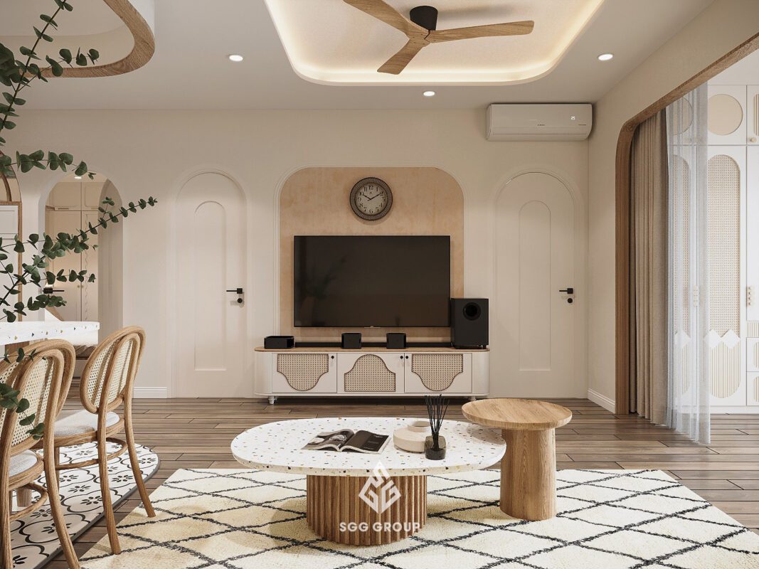 Những đường cong hoàn hảo trong thiết kế nội thất tại căn hộ chung cư Times city