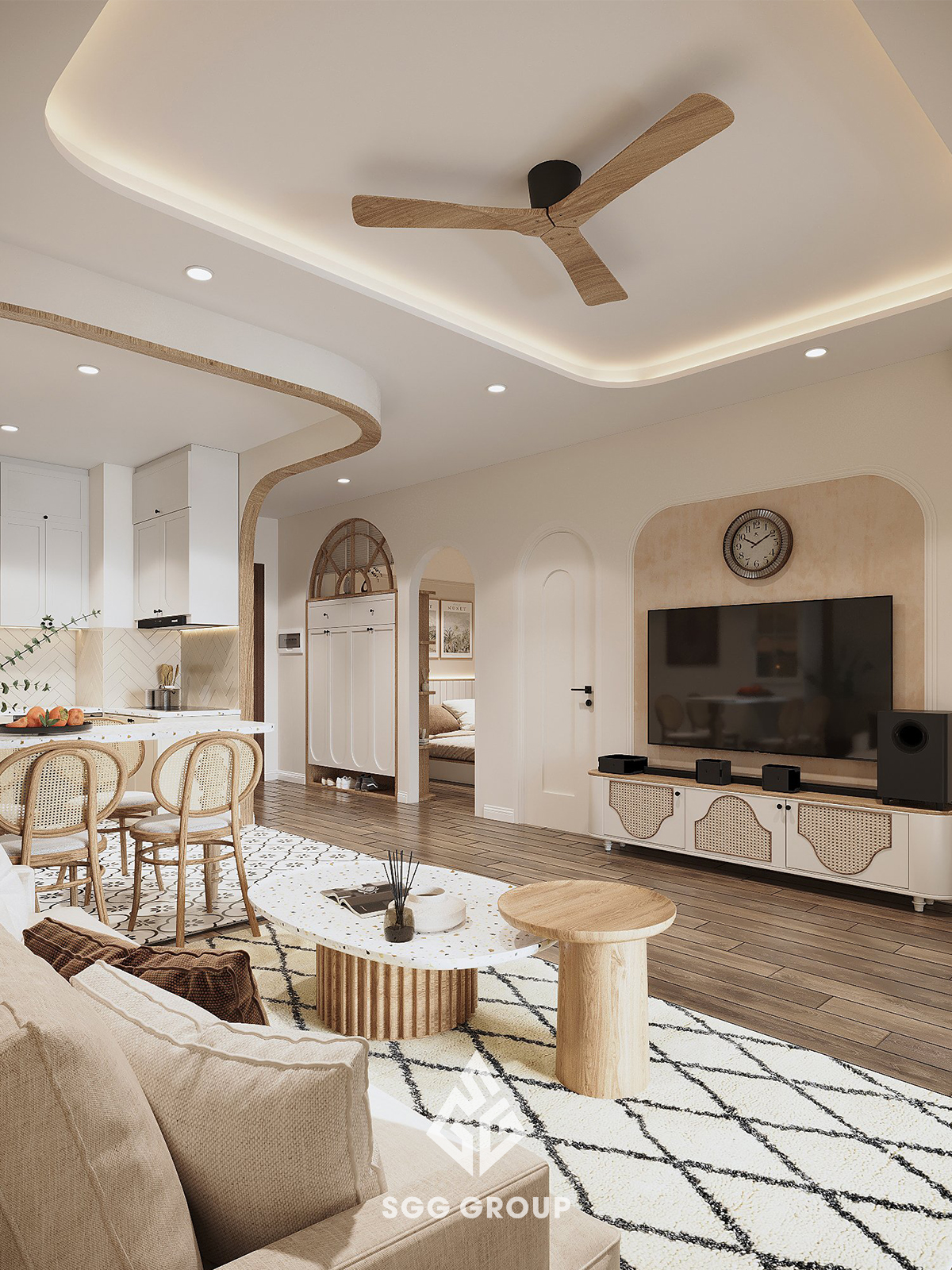 Những đường cong hoàn hảo trong thiết kế nội thất tại căn hộ chung cư Times city