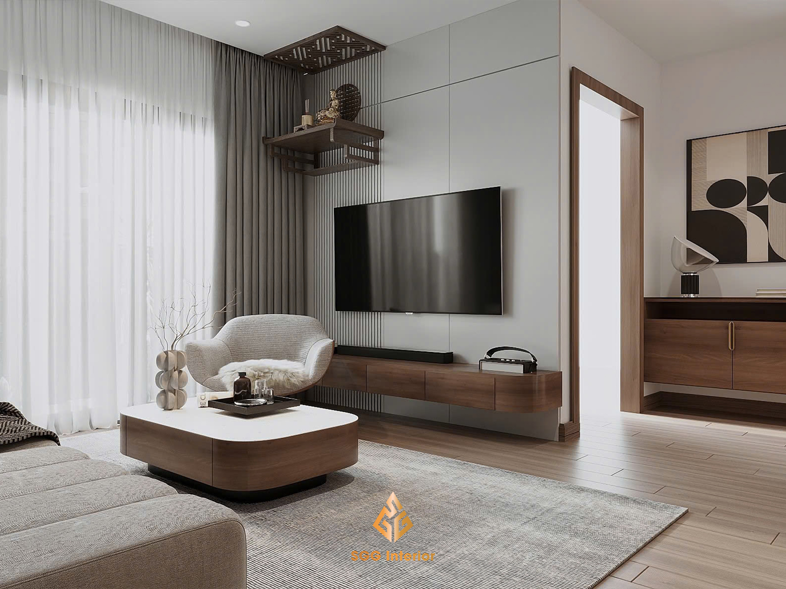 Nội thất hiện đại và đơn giản tại căn hộ 3PN (93m2) Vinhomes Ocean Park I
